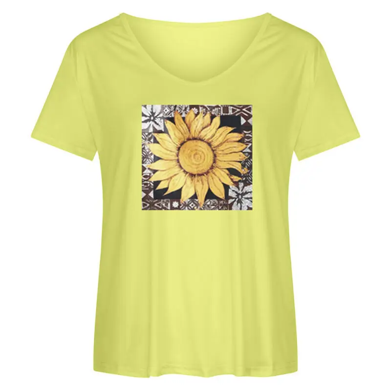 

Womens V-Neck Casual Loose Tops Blouse Ladies Sunflower Short Sleeve T Shirts UK