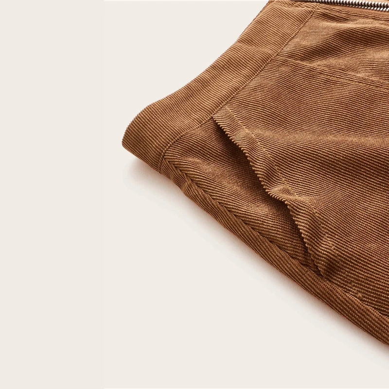 Dotfashion, повседневная Вельветовая прямая женская юбка с О-образным кольцом на молнии спереди, осень, юбки с карманами, Женская плотная мини-юбка