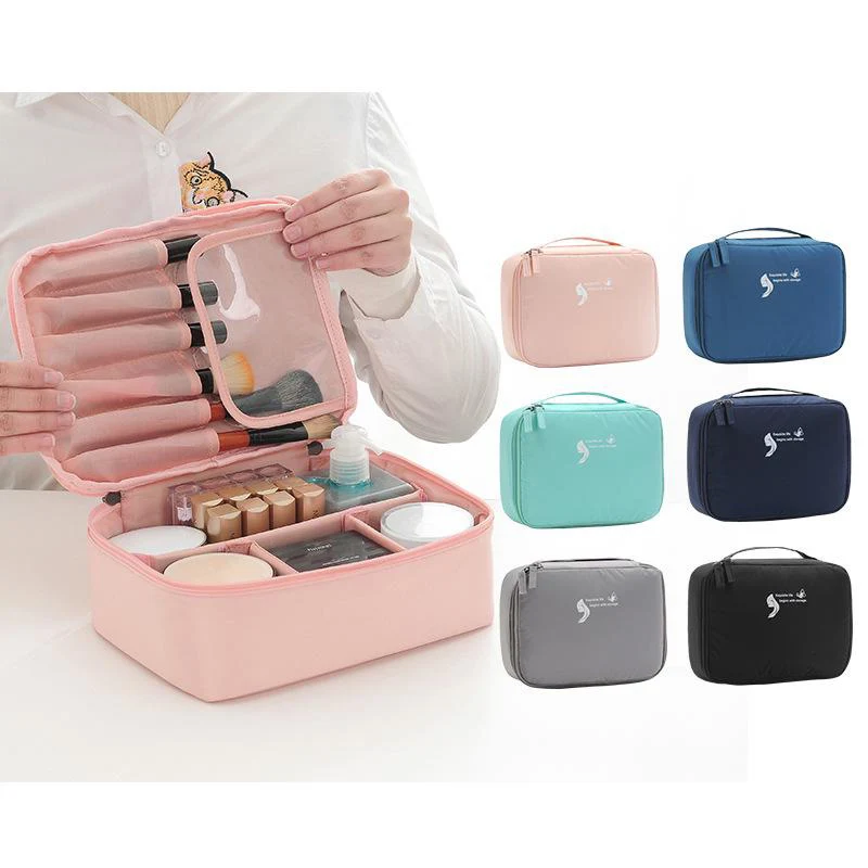 

Portable Travel Toiletries Cosmetic Bags Zipper Separate Organizer Cases Makeup Brush Tools Storage Bag Wash Pouch