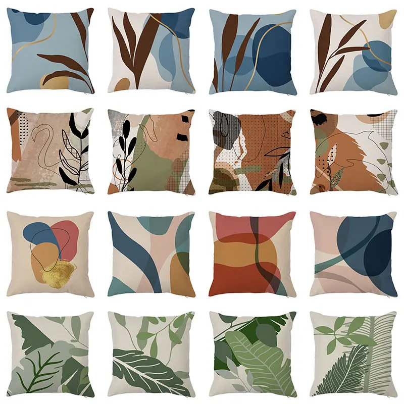 

Nordic Home Decor Linen Cushion Cover Geometric Leaf Pattern Printed Throw Pillow Cases Decorative Sofa Bed Room Funda de Cojin