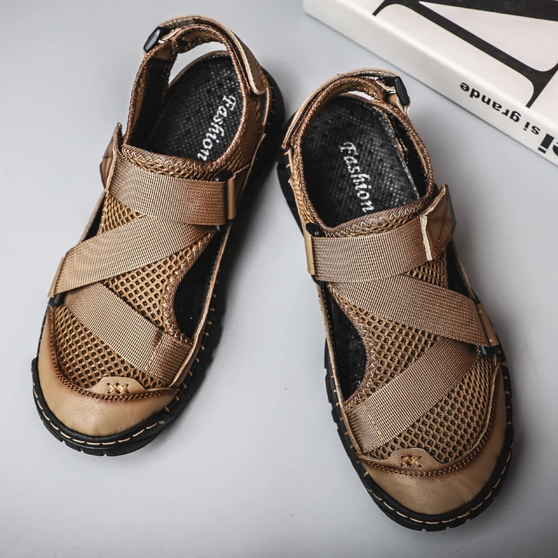 

Мужские сандалии, кожаные сандалии, новая пляжная классическая римская повседневная обувь, модная уличная сетчатая обувь на мягкой подошве...