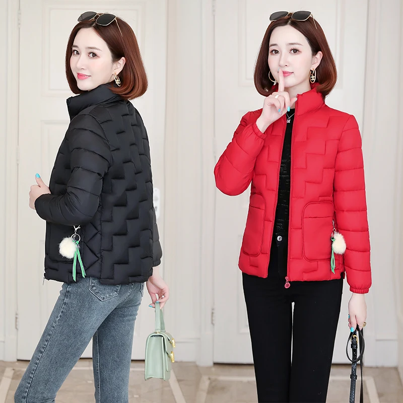 

Thicken Cotton Jacket Short Tops Winter Jacket Women Coat Korean Slim Plus size Female Parka Coat Wave pattern Padded Jacket 02H