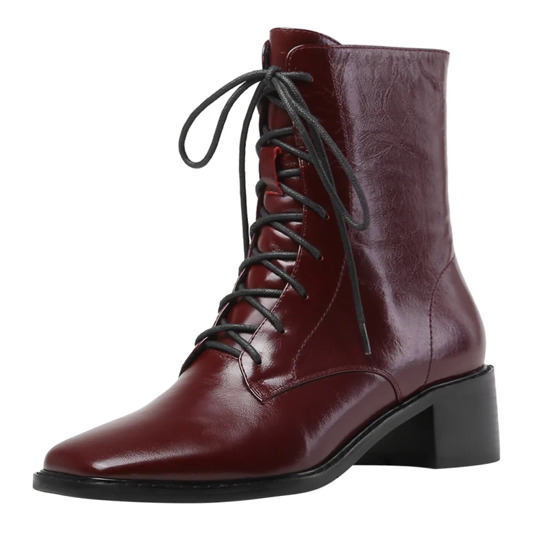 Кожаные ботильоны Женская обувь на среднем квадратном каблуке Сезон осень-зима