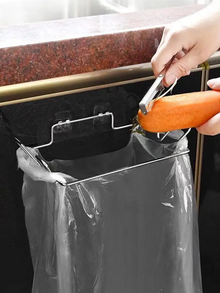 

Металлическая подвесная стойка для мусора на дверцу шкафа, кухонный держатель для мусорного пакета, подвесная стойка для мусора на кухонны...