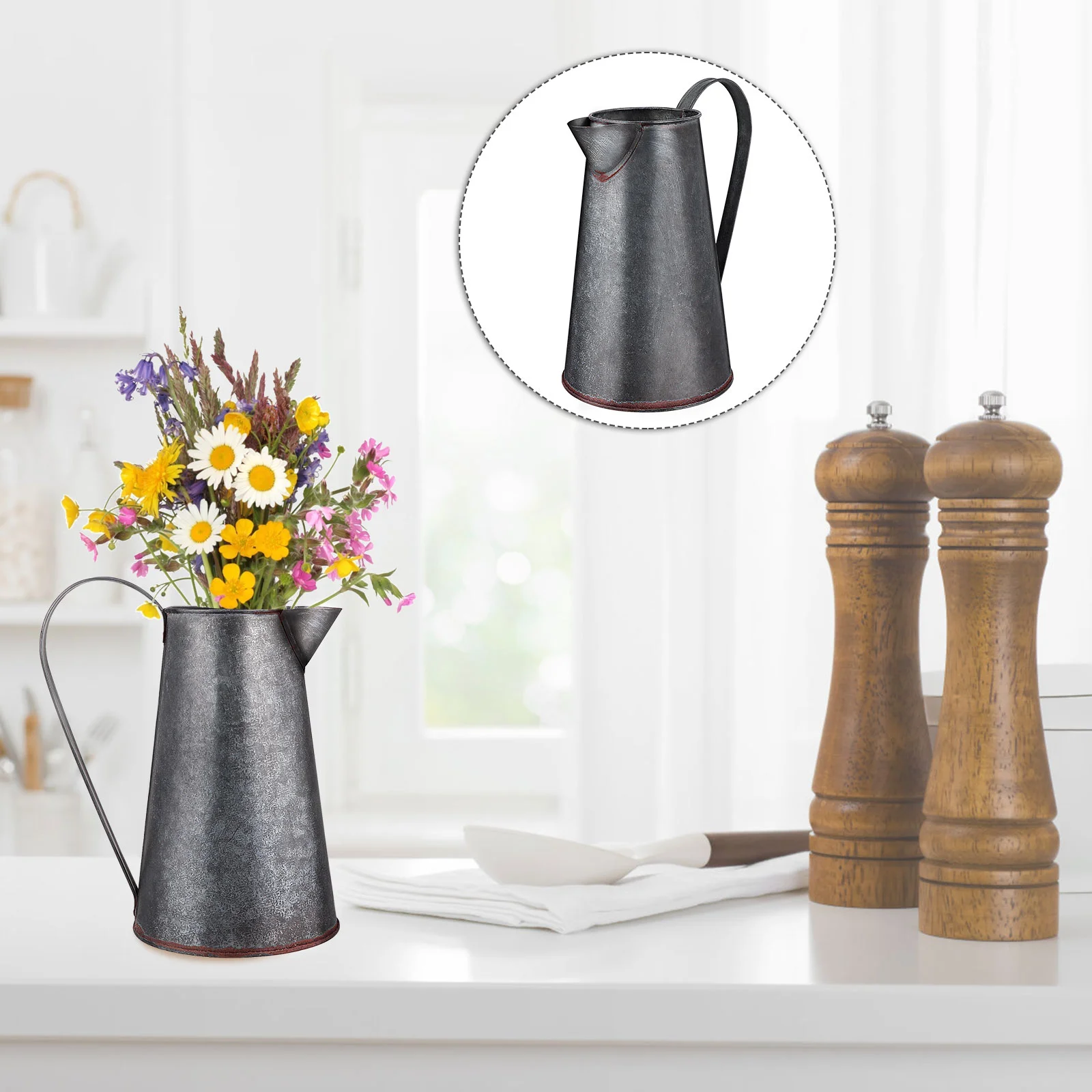 

Rustic Metal Flower Vase Iron Flower Pot Rustic Style Watering Can Bucket