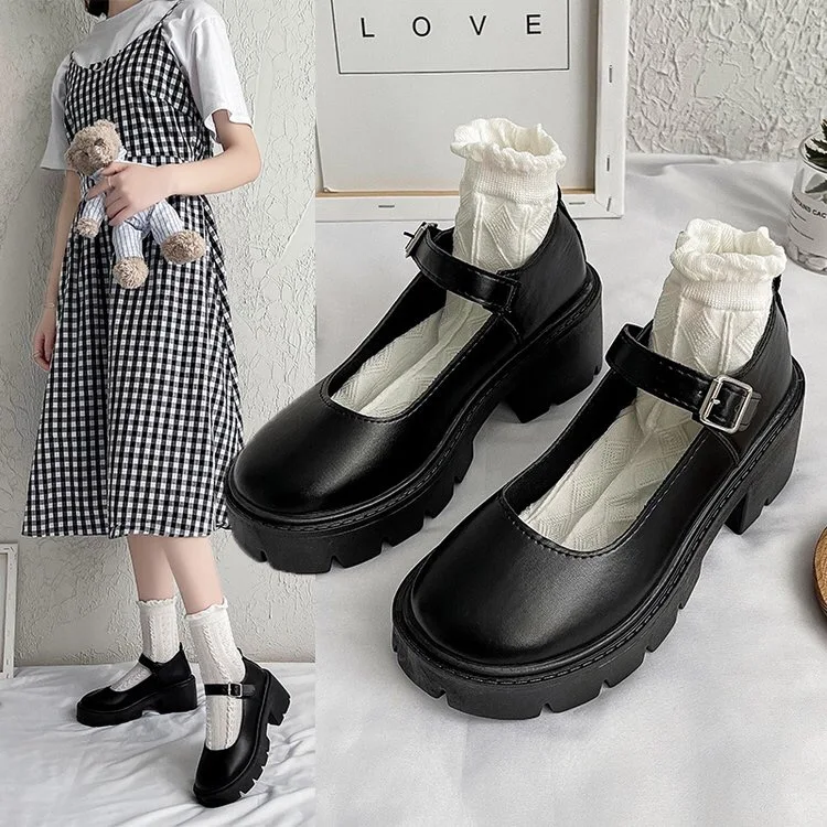 

shoes lolita shoes women Japanese Style Mary Jane Shoes Women Vintage Girls High Heel Platform shoes College Student big size 40