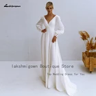 Lakshmigown женское свадебное платье в стиле бохо с длинными рукавами и открытой спиной, с рюшами, атласное ТРАПЕЦИЕВИДНОЕ свадебное платье 2022