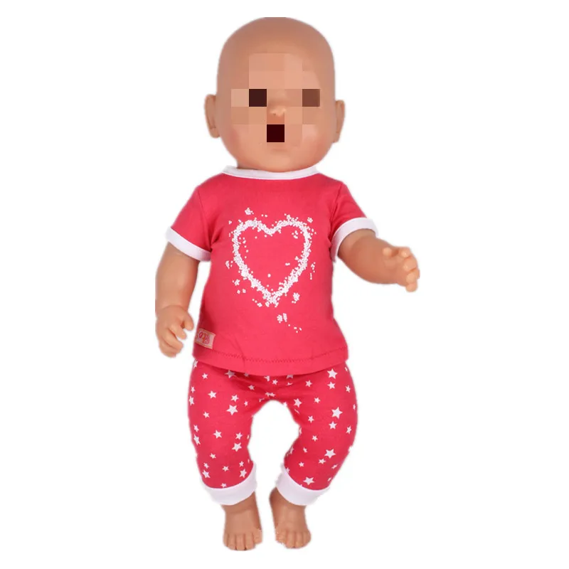 sleepwear Одежда для кукол, подходит для 43 см, Детская кукла, серое пальто с капюшоном и штаны в красный горошек, аксессуары для 17 дюймов, кукла, лучший подарок для девочки - Цвет: sleepwear