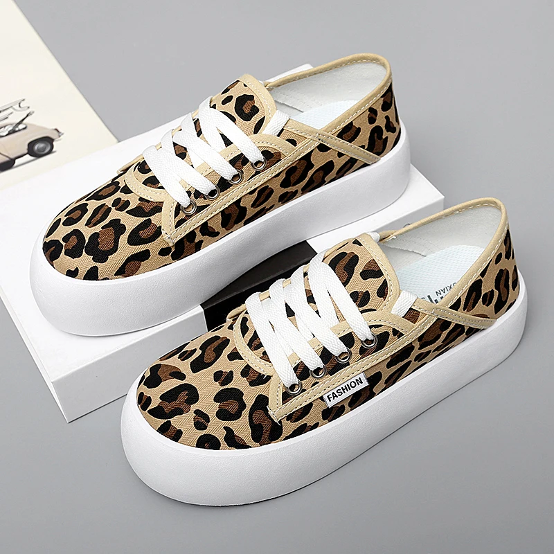 

Fashion Ladies Canvas Shoes Leopard Print Increased Sneakers Single Shoes Outdoor Casual Multicolor Single Cloth Shoes