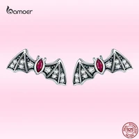bamoer fashion animal wings earrings genuine 925 sterling silver punk stud earrings with clear cz for women original jewelry