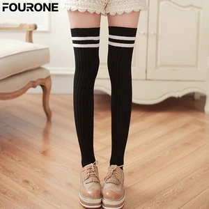 Женские хлопковые чулки до колена, 2 полоски