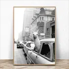 Плакат на холсте лама в такси на Таймс-сквер, винтажный фото с принтом ламы, Нью-Йорк, настенное искусство, домашний декор