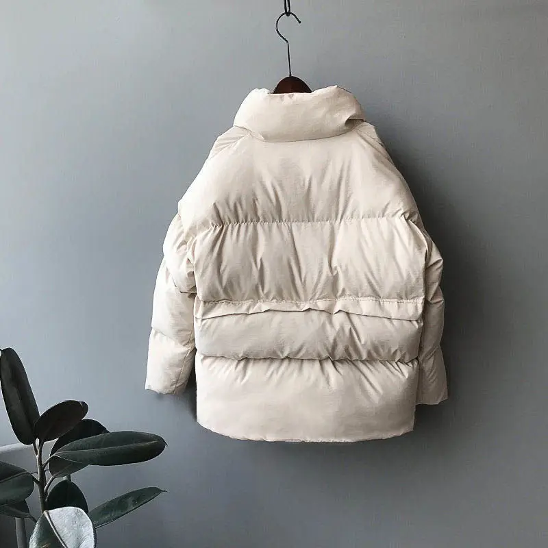 

single-breasted coat preppy style parka ladies chic outwear female fashion solid women's winter down jacket stand collar short