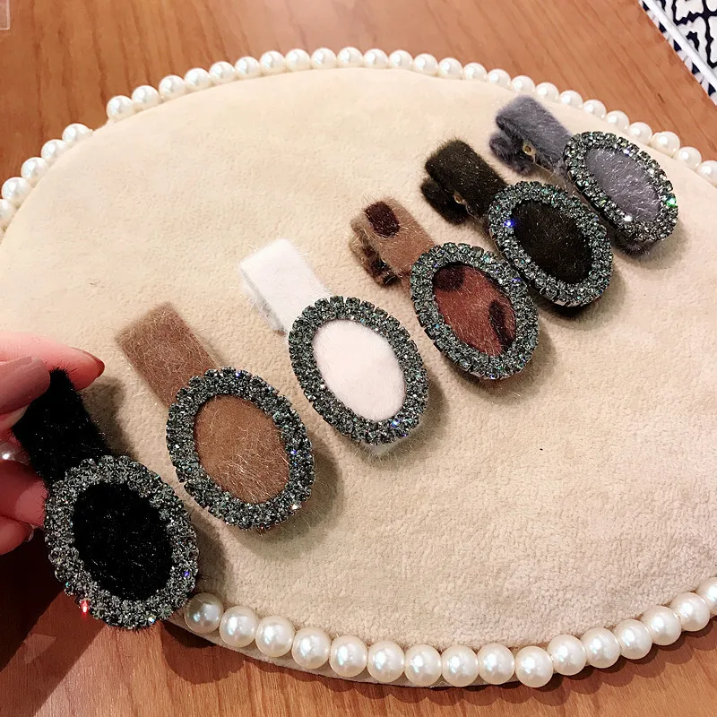 Заколка для волос из искусственной норки Стразы супер блестящие леопардовые