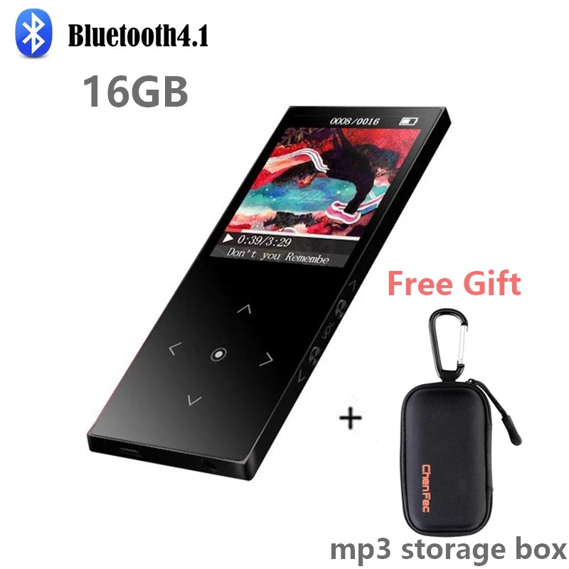 16 Гб сенсорная кнопка Bluetooth MP3 музыкальный плеер Ультратонкий цветной экран hi-fi звук Walkman расширяемый до 64 ГБ+ чехол для MP3-плеера