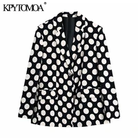 kpytomoa women 2021 fashion polka dot oversized blazer coat vintage long sleeve welt pockets female outerwear chic veste femme