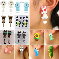 3d cartoon women cute colorful jewelry lovely flower panda pig dog cat stitch handmade polymer clay animal stud earrings