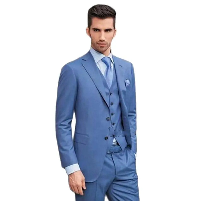 

Blue Mens Suit Dinner Party Prom Suits Groom Tuxedos Groomsmen Wedding Blazer Suits Custom Made Wedding Suit (Jacket+Pants+Vest)