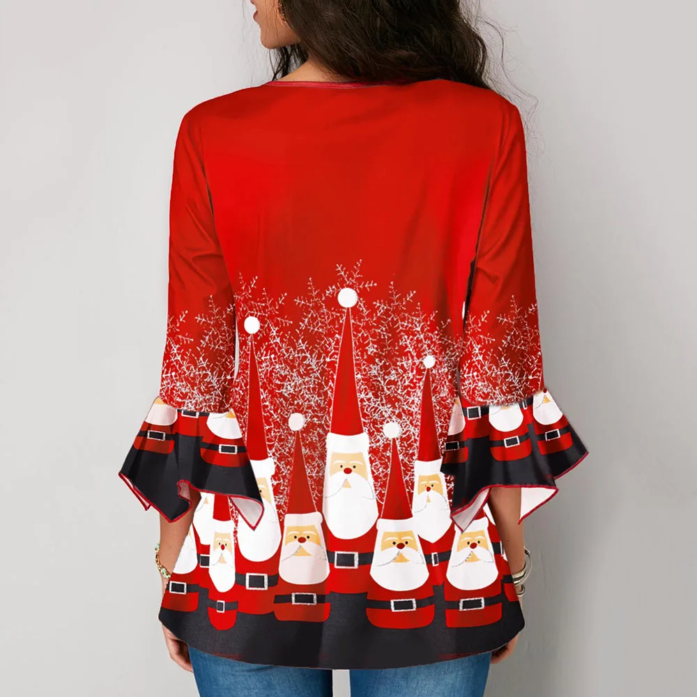 Рождественская футболка Осенние Топы женская с оборками и Санта Клаусом 2019