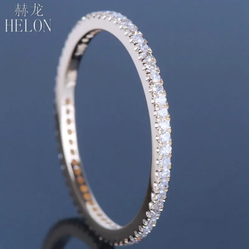 HELON Solid 14 К желтого золота UA585 Stackable Pave Круглый 0.29ct натуральные Алмазы обручальные свадебные модные ювелирные изделия Женское кольцо