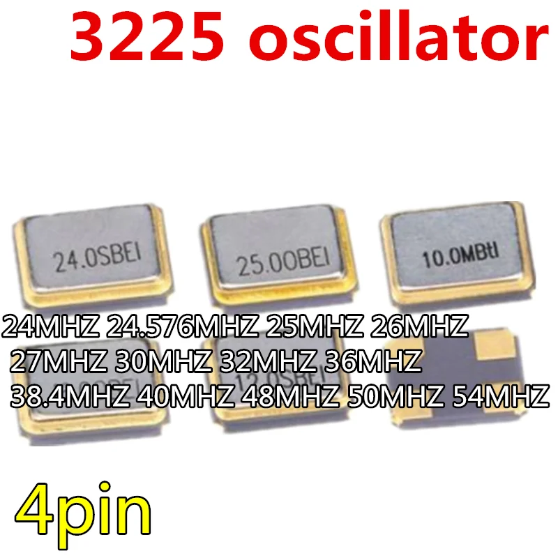 YYT 5 шт. 3225 SMD генератор 3,2*2,5 мм 4 контакта 24 МГц 24,576 МГц 25 МГц 26 МГц 27 МГц 30 МГц 32 МГц 36 МГц 38,4 МГц 40 МГц 48 МГц 50 МГц 54 МГц