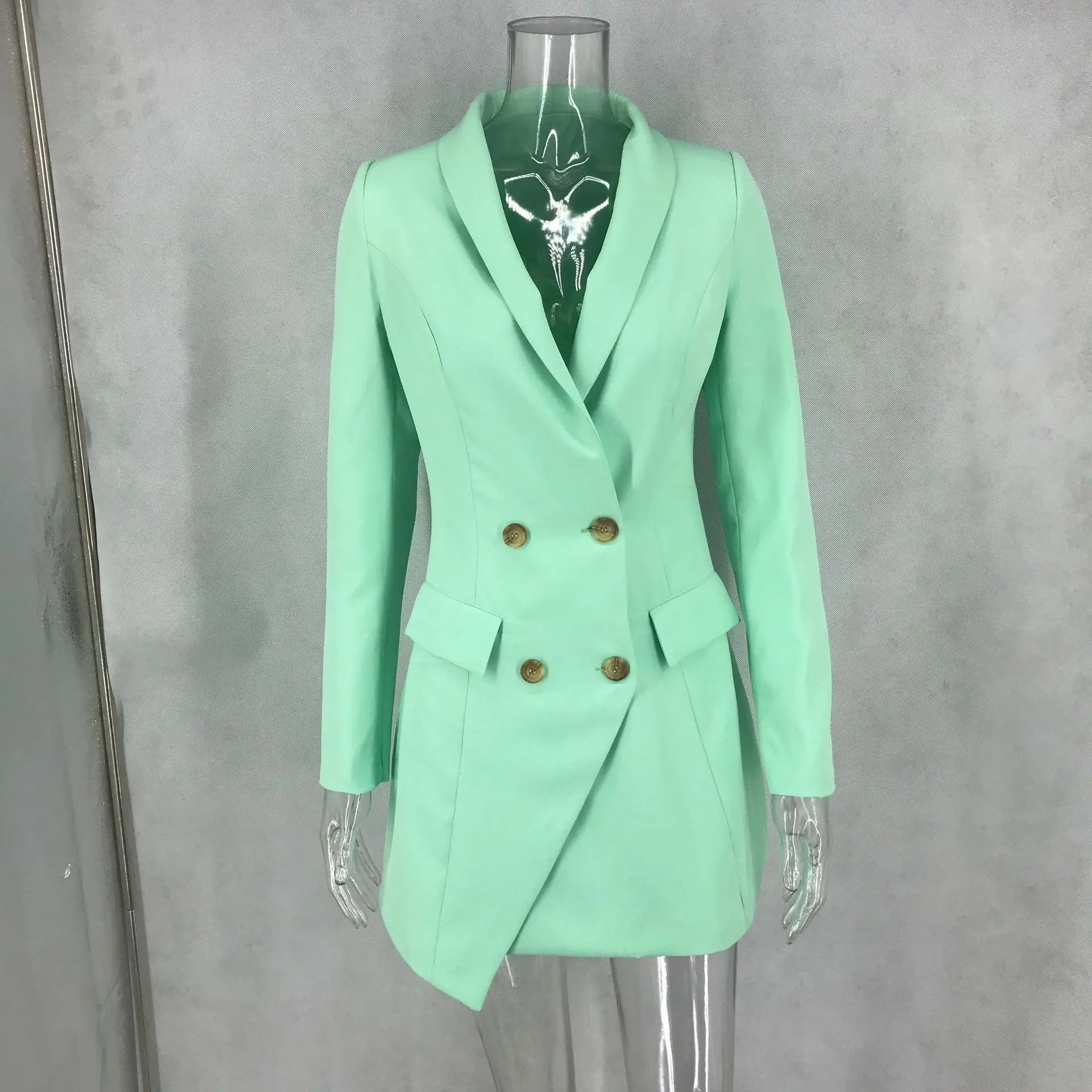 Женское двубортное платье осень 2019 повседневное женское с длинным рукавом