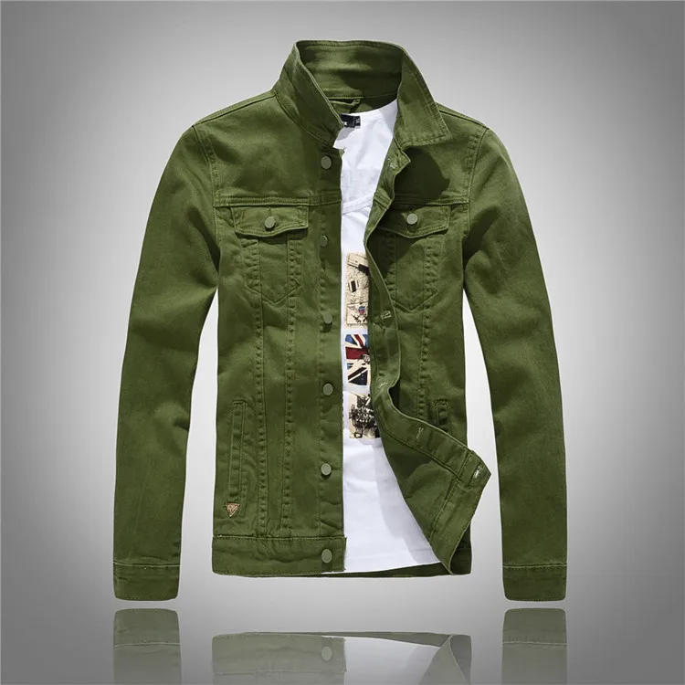 

Mens White Green Jean Jacket for Men Slim Fit Spring Autumn Streetwear Casual Bomber Denim Jacket Coat Men