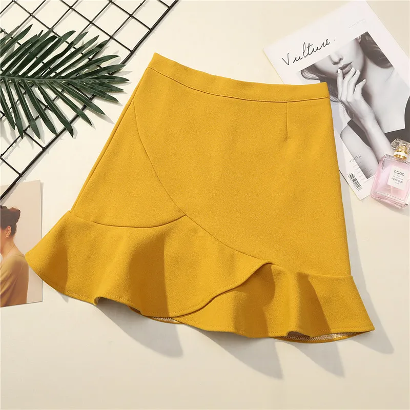 

Women Clothes Summer Mermaid Skirt Solid Casual Cotton High Waist Short Skirt Ruffle Thin Korean Vogue Ropa Para Mujer Skirts