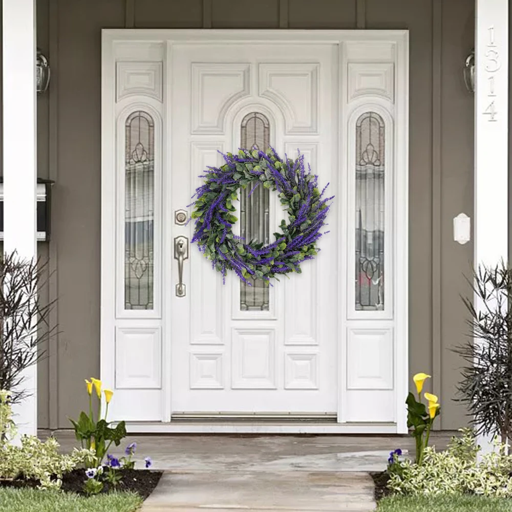 

Fake Lavender Hanging Garland For Front Door Artificial Green Wreath Leaves Door Wall Window Garland Party Outside Decor Home