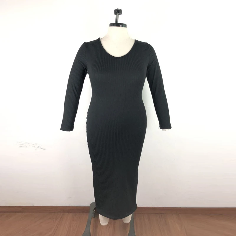 Облегающее длинное платье макси размера плюс XL~ 6XL с v-образным вырезом и длинным рукавом, вязаное осенне-зимнее платье, Элегантное повседневное платье для женщин
