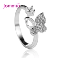925 sterling silver rings for women girls wedding engagement adjustable band cubic zircon paved butterfly jewelry resizable