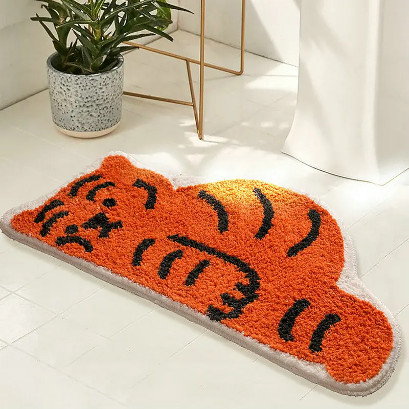 cute tiger bathroom mat fluffy flocking carpet bath tub side anti slip absorbent rug floor pad doormat kids room nursery decor free global shipping