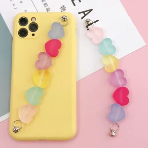 new diy mobile phone case jewelry accessories handmade plush love frosted marble pattern love mobile phone chain free global shipping