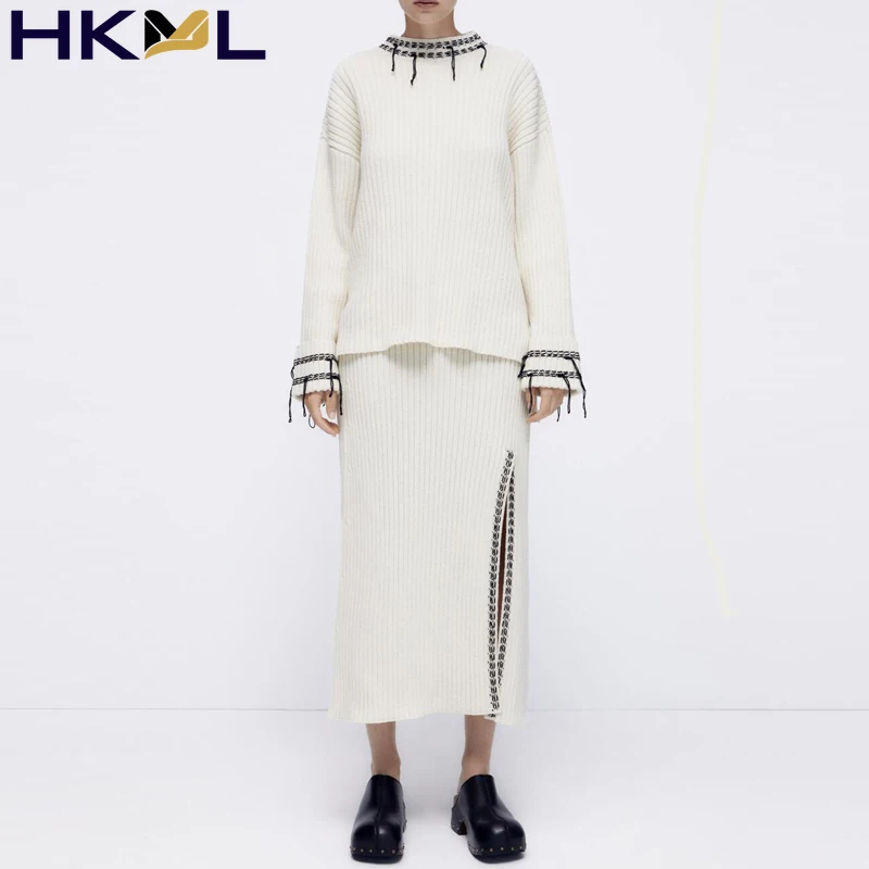 

Za suit 2021 Women's Autumn Fashion quilting Knitted jacket with a skirt 3 piece set vest Retro Party festival clothing