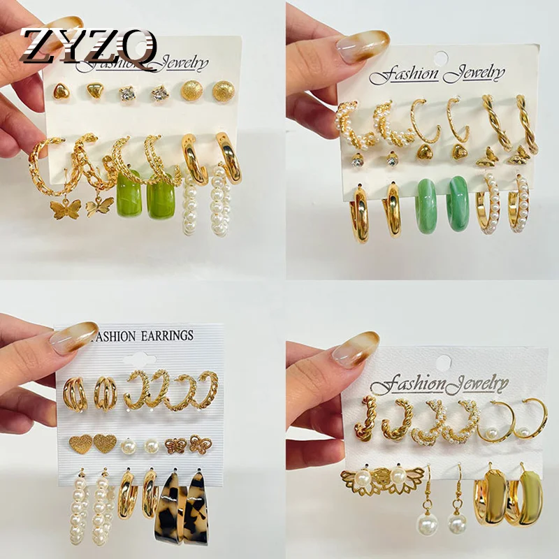 

Серьги-кольца ZYZQ с искусственным жемчугом женские, Элегантные Простые Ювелирные украшения в ретро стиле с бабочкой, 6 шт.