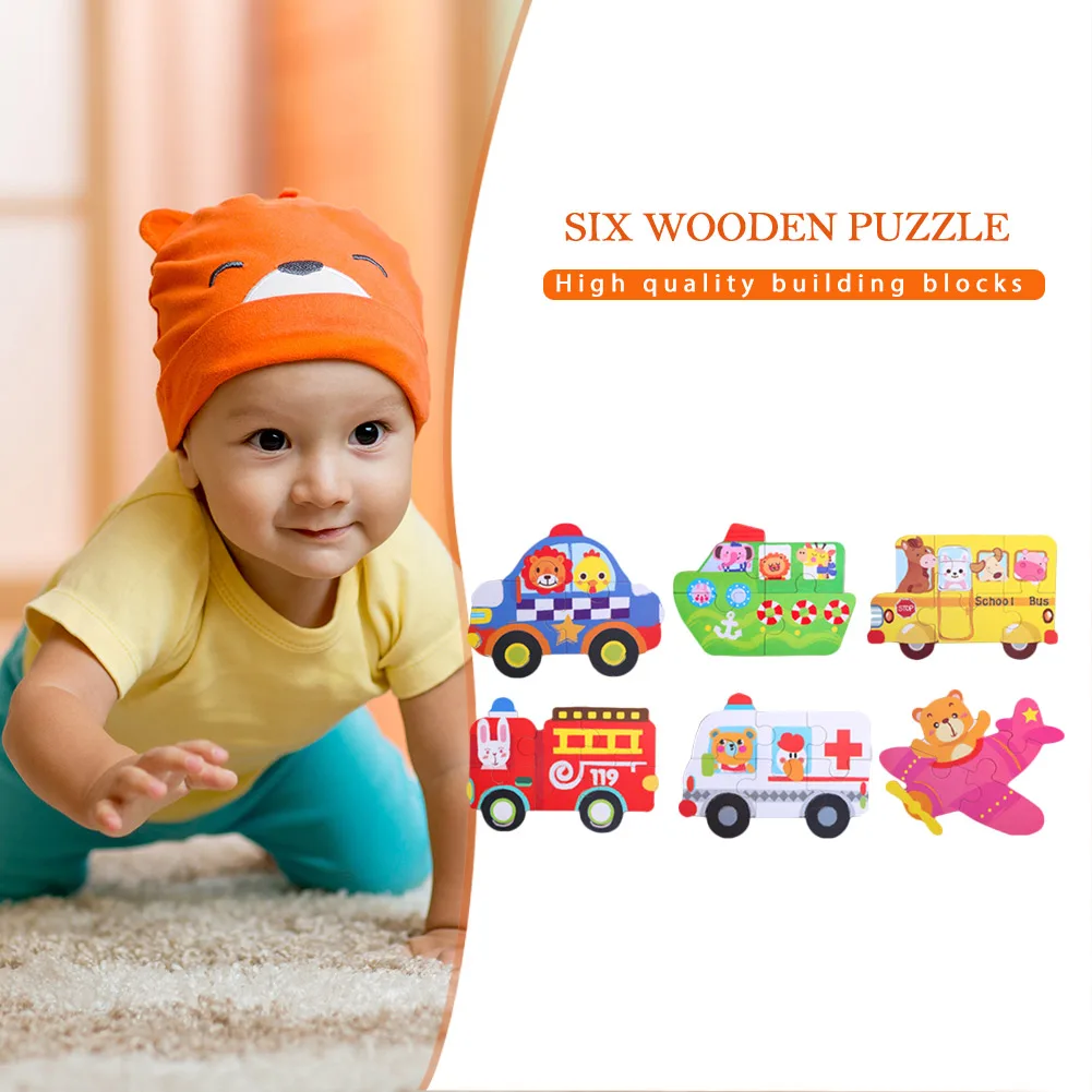 

Teaser Assemble Toy Games Jigsaw 6-in-1 Toddler Fun Cartoon Animals Jigsaw Early Educational Toy Wooden Puzzles