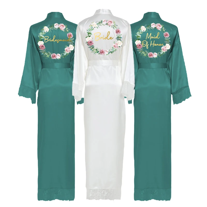 Satin Silk Long Robes House Robe for Women Bridesmaid Robes Robes for Girls Wedding Green Custom Long Sleepwear Gown