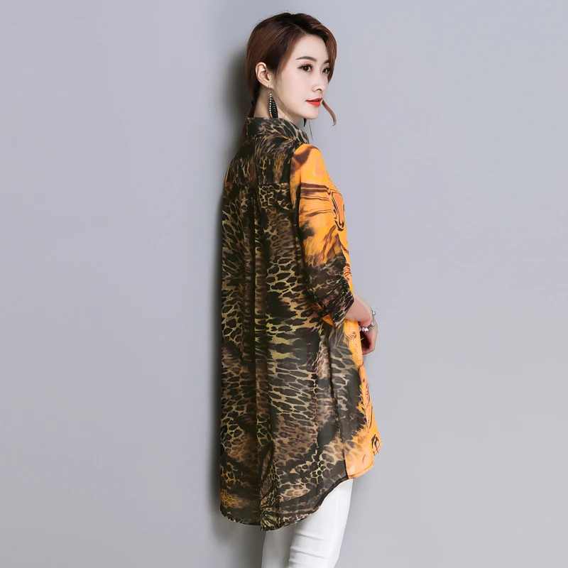 

2021 Women Casual Vintage Leopard Print Chiffon Shirts Spring Summer Loose 3XL Plus Size Blouses Elegant Bodycon Tops and Shirts
