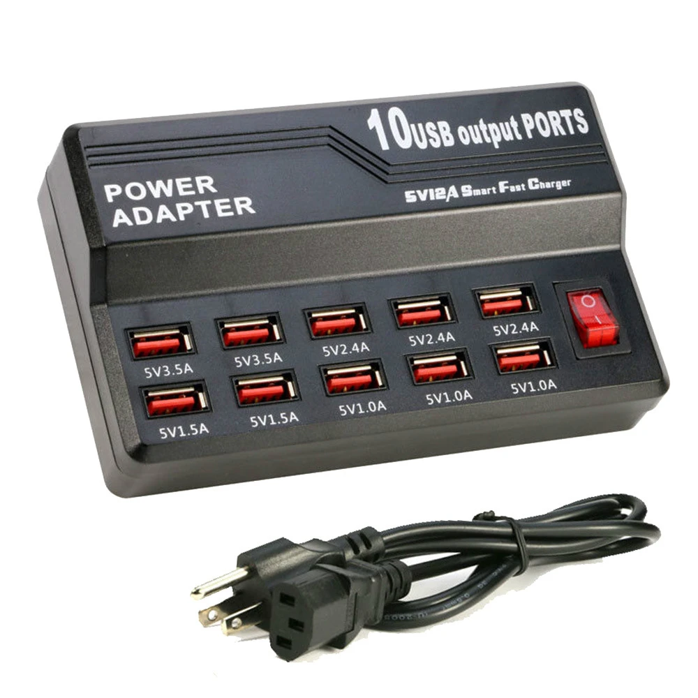 10 USB 12A мощность 60 Вт многопортовое зарядное устройство Быстрая зарядка станция