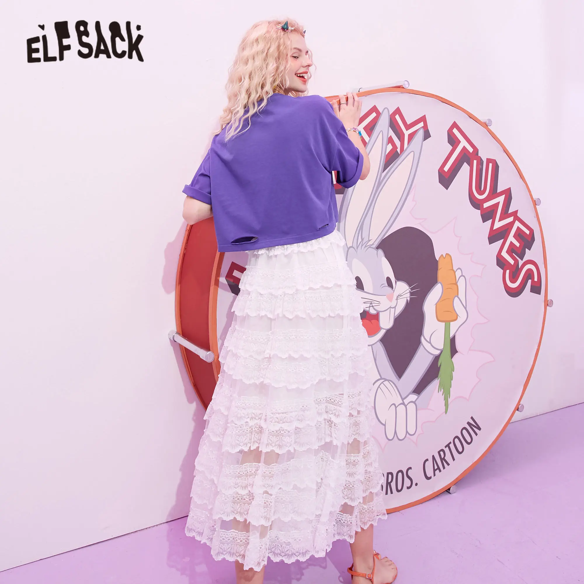 Женская Повседневная Юбка миди ELFSACK белая однотонная многослойная юбка с