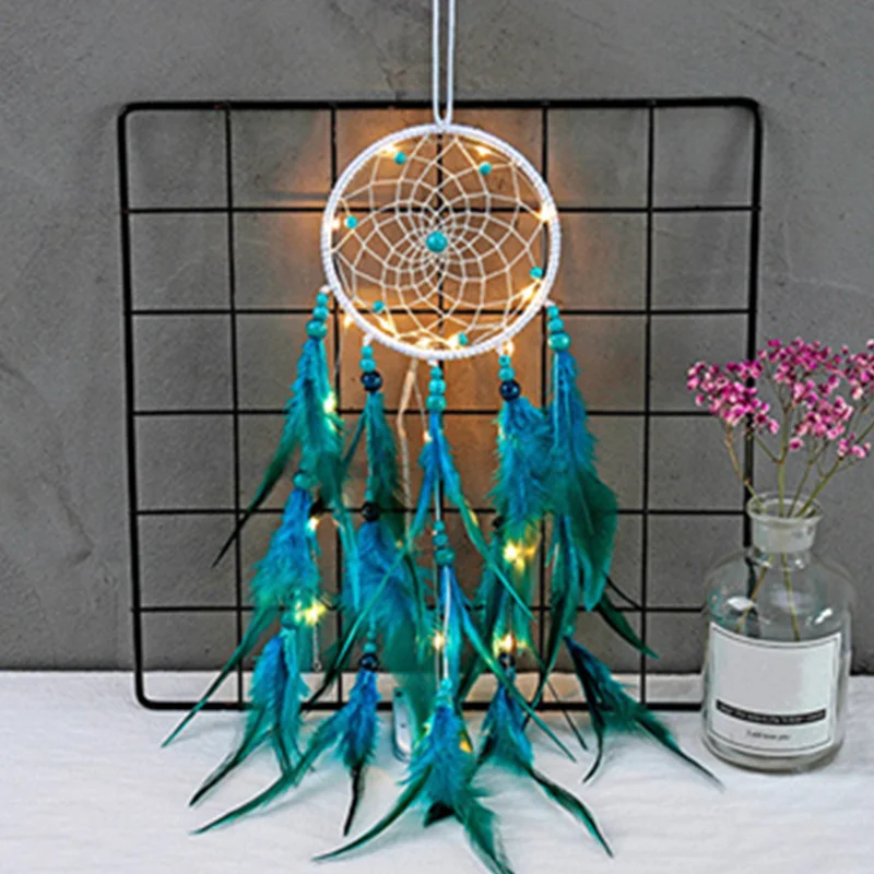 

Blue Feather Dream Catcher Handicrafts Home Decoration Wind Chimes Girl Room Wall Hanging Ornament Girls Student Graduation Gift