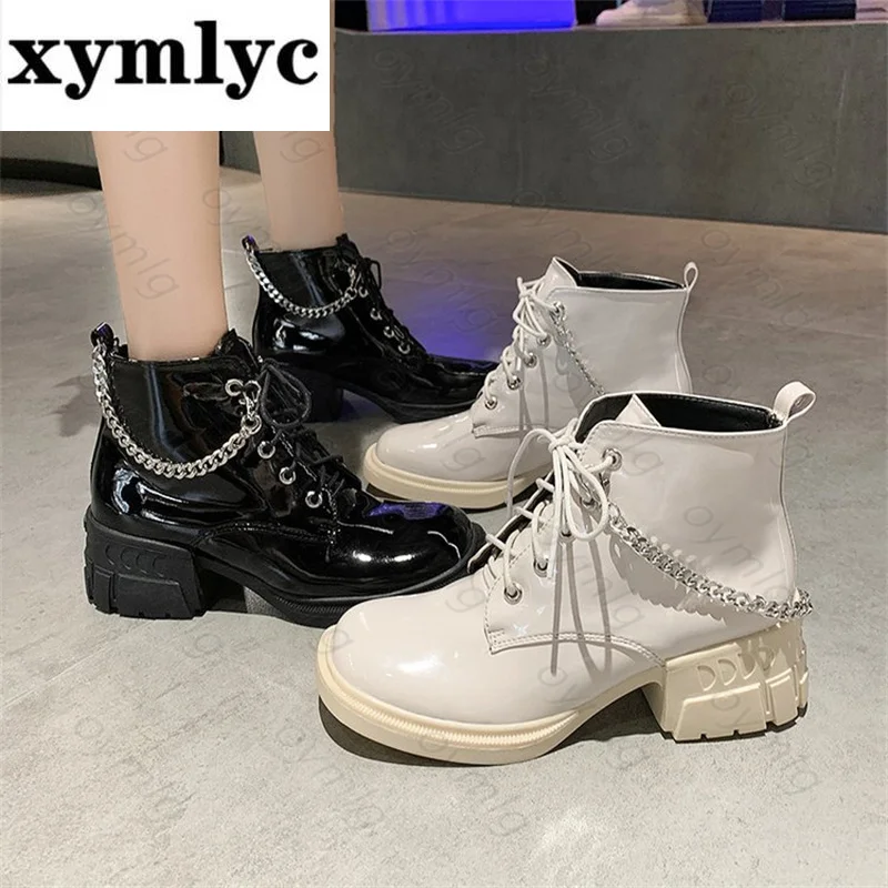 

Женские ботинки мартинсы на высоком каблуке, с квадратным носком