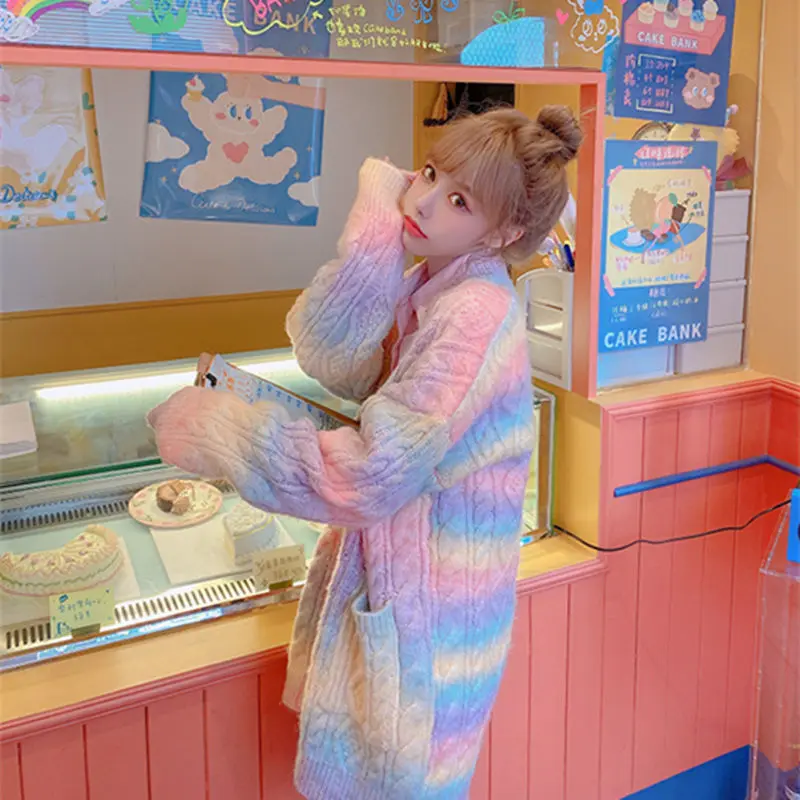 

Cardigan Women Spring Autumn College Style Japanese Long-sleeved Knitted Coat Lazy Style Woman Top Жаночы кардіган