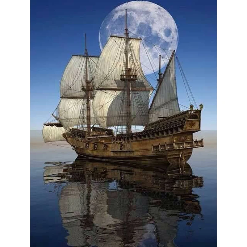 5D полная круглая Алмазная мозаика сделай сам вышивка крестиком парусная лодка