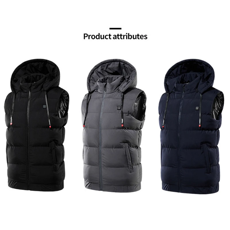 

Men Electric Heated Heating Hooded Vest Cloth Jacket USB Thermal Warm Warmer Pad