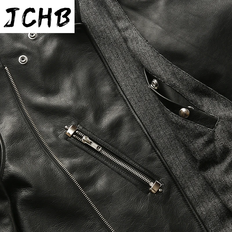 

Fast Shipping Free 2021 Male Brand Genuine Leather Thick Autumn Winter Rivet Oblique Zipper Motorcycle Biker Jacket