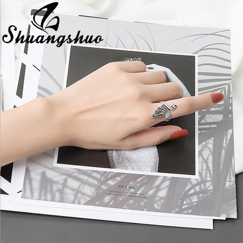 Shuangshuo Винтажные Ювелирные изделия серебряного цвета модные открытые кольца с