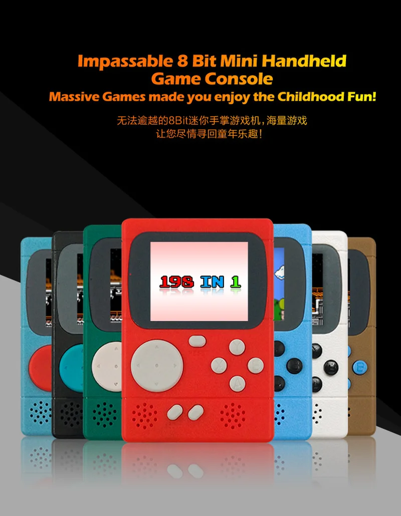 PXP 8-битный игровой консоли ПВП для PS детская портативная игровая консоль Bulit в 198