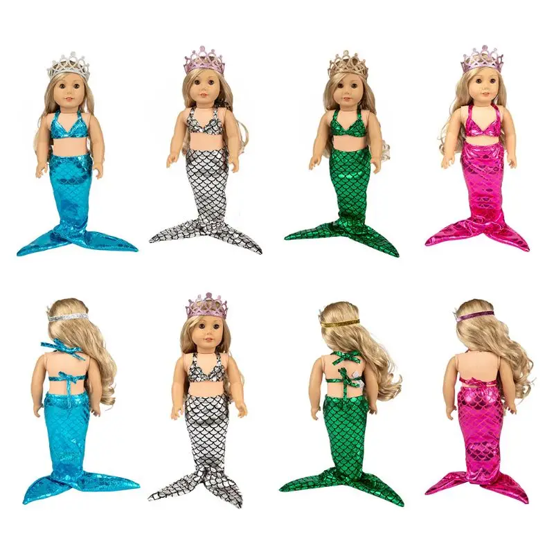 

Doll Dress Up Clothes Suit Sequined Fishtail Swimsuit Set Fashionable Bikini for 18 Inches US Girl Doll Accessories