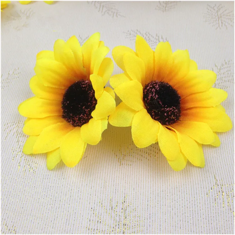 100 шт. 7 см шелковая ткань маргаритки Цветочные головки искусственные подсолнухи